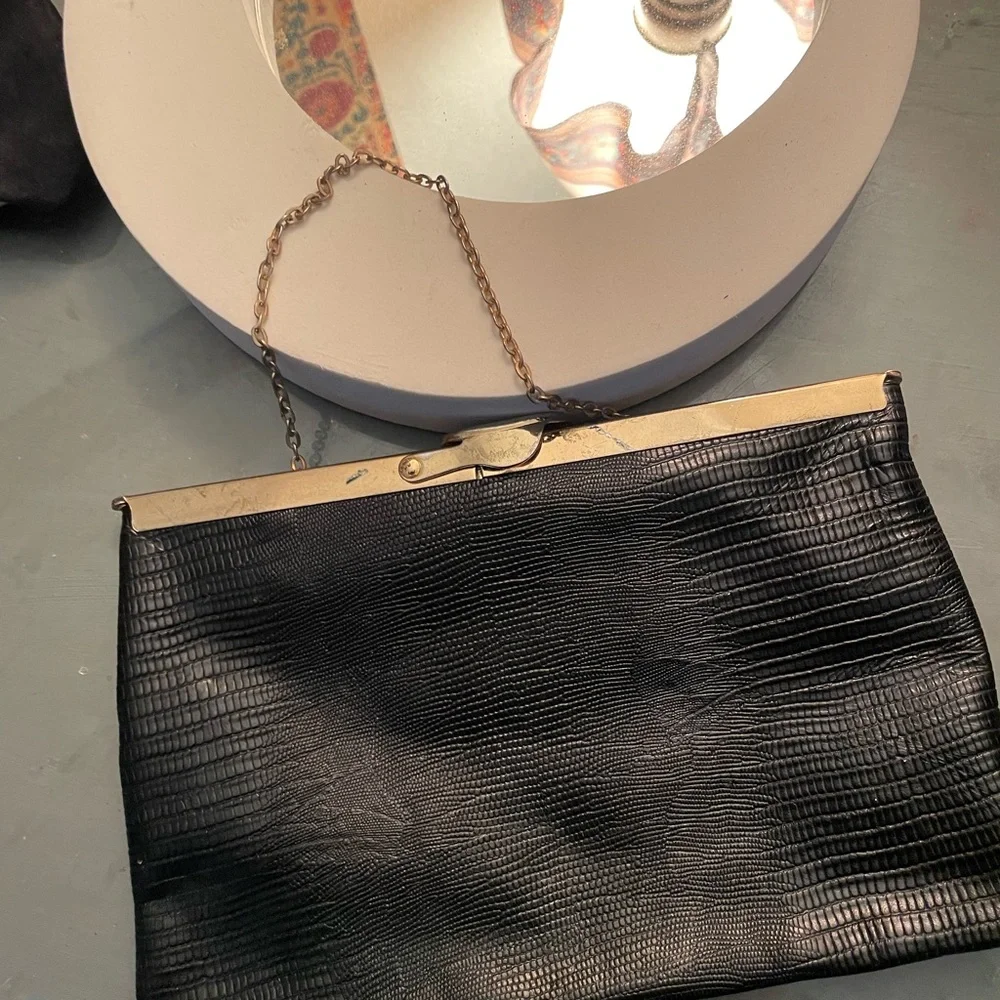 Elegant Black Reptile Clutch Bag